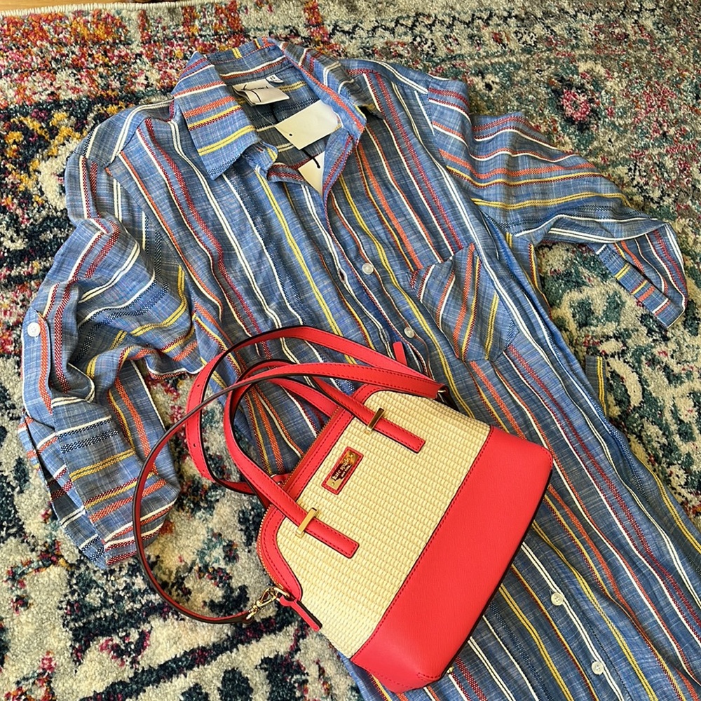 NEW! Finley blue multi color stripe shirt dress size XS - Picture 10 of 10